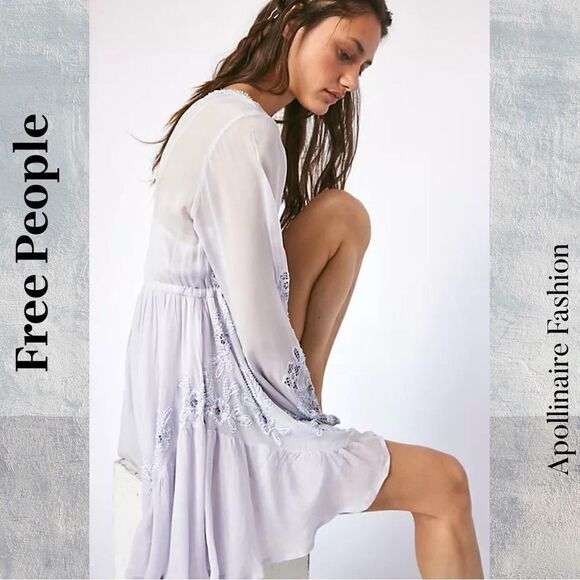 FREE PEOPLE LITA MINI DRESS EMBELLISHED IN PURPLE LARGE NWT - Picture 4 of 12